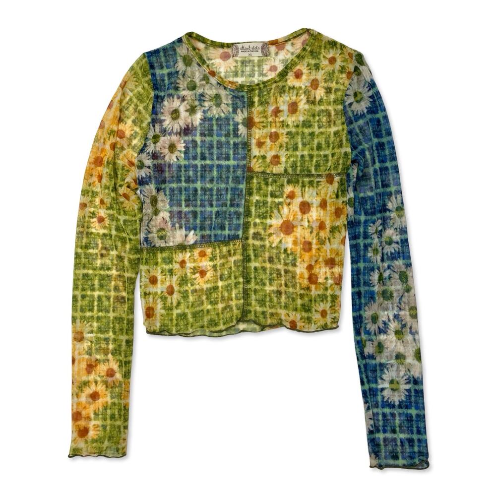 Altar'd State sheer mesh floral patchwork top womens xs